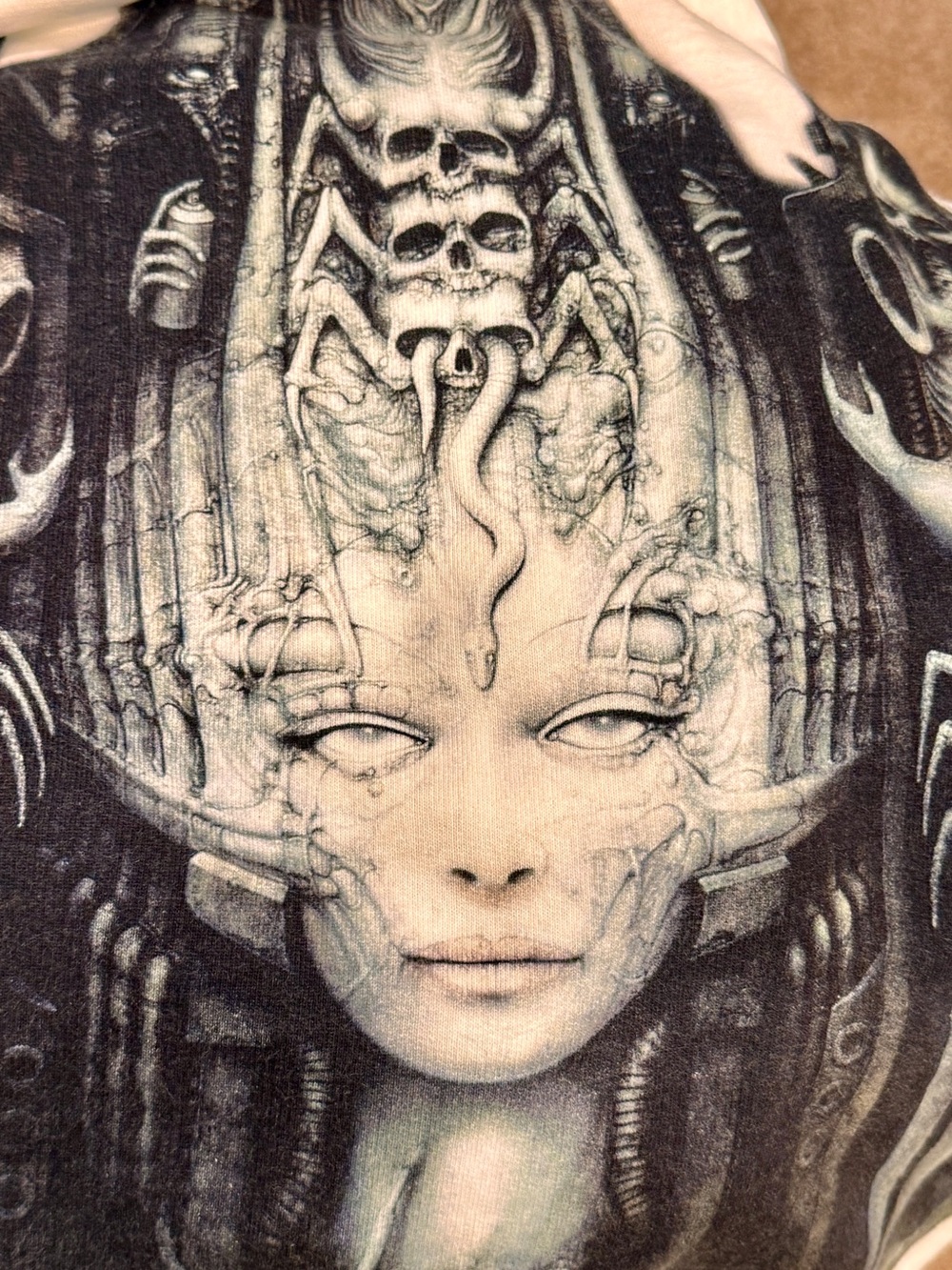 Supreme Hoodie with Black Surreal Skull Graphic HR GIGER